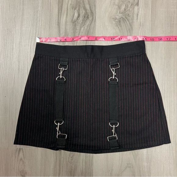 NWT vintage Black red pinstripe bondage skirt Super Low Fat for hot topic sz S - Picture 3 of 10